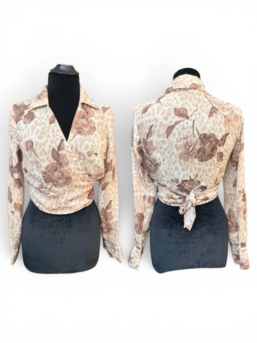 Y2K XOXO Animal Print Floral Wrap Blouse